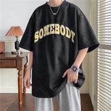 抖音品质夏季新款宽松印花麂皮绒上衣男T恤港B299-X5523-P45控59，男装T恤，电商A061-1