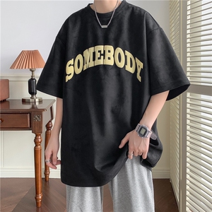 抖音品质夏季新款宽松印花麂皮绒上衣男T恤港B299-X5523-P45控59图片