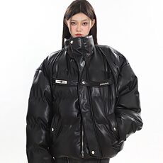 美式短款PU皮立领棉服外套男冬季加厚面包服棉衣，男装棉衣，星座716-2