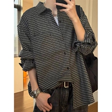 复古春夏季休闲格纹通勤长袖衬衫男百搭宽松复古慵懒衬衣CS388，男装衬衫，星座1116A（原606A-3）