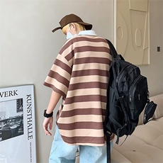 气质2023ins五分袖夏季男青春流行标准新款POLO衫条纹HT96P30，男装Polo衫，星座1116-2