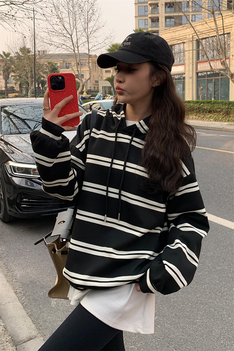 2C085-Q020PF115新款条纹卫衣现货控168,女装卫衣/绒衫,2C085
