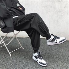 20港风男休闲裤学生宽松侧边串绳九分裤卫裤长裤潮504-K2061-P45，男装休闲裤，星座504