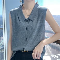 通勤极简风无袖常规薄款毛针织衫衬衫轻奢宽松气质时尚休闲百搭，女装背心吊带，昭美羊绒