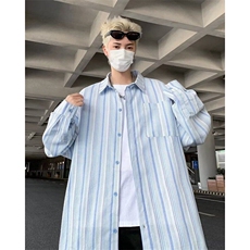 竖条纹长袖衬衫男春秋季款宽松休闲百搭翻领衬衣外套C152，男装衬衫，星座1116A-1（原606A）