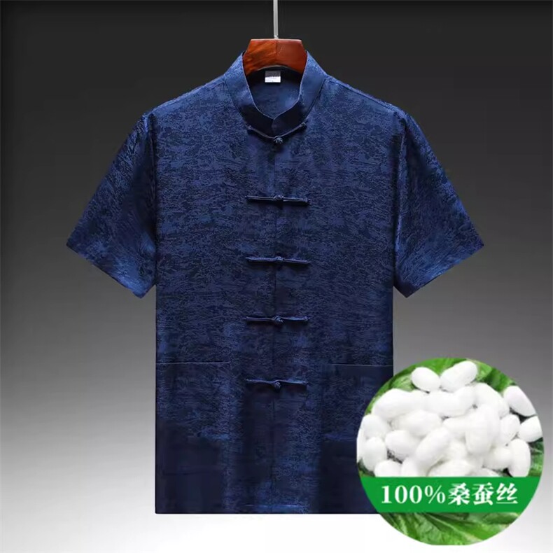 夏款高端唐装短袖薄款绸缎男装休闲男上衣,男装衬衫,钱塘6003B