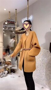 2021秋季新款气质淑女甜美优雅百分百羊毛双面呢外套图片