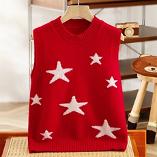2025时尚百搭通勤简约休闲星星马甲圆领，童装马夹/背心，宏杨羊绒