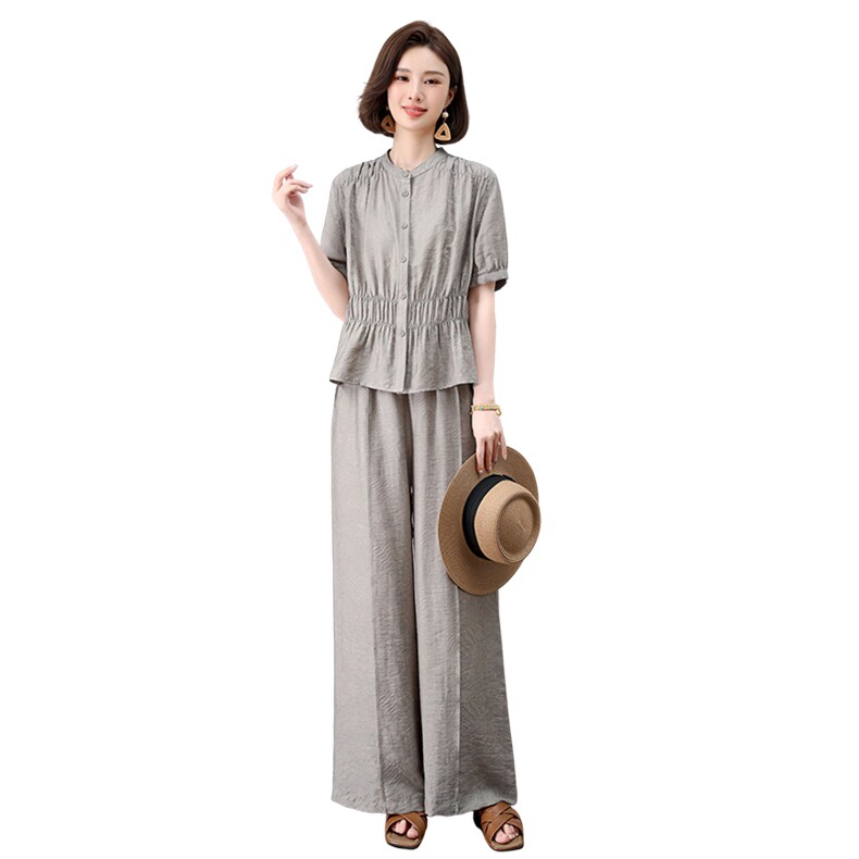 女2026夏季优雅短袖天丝亚麻衬衫阔腿裤时尚上衣可单卖,女装衬衫,曼沙奕珂