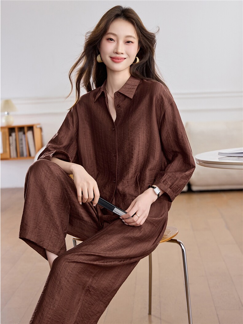 天丝棉麻套装女2026春季新款弯刀裤衬衫领松紧腰九分裤休闲两件套,女装套装/套裙,恋慕依尚