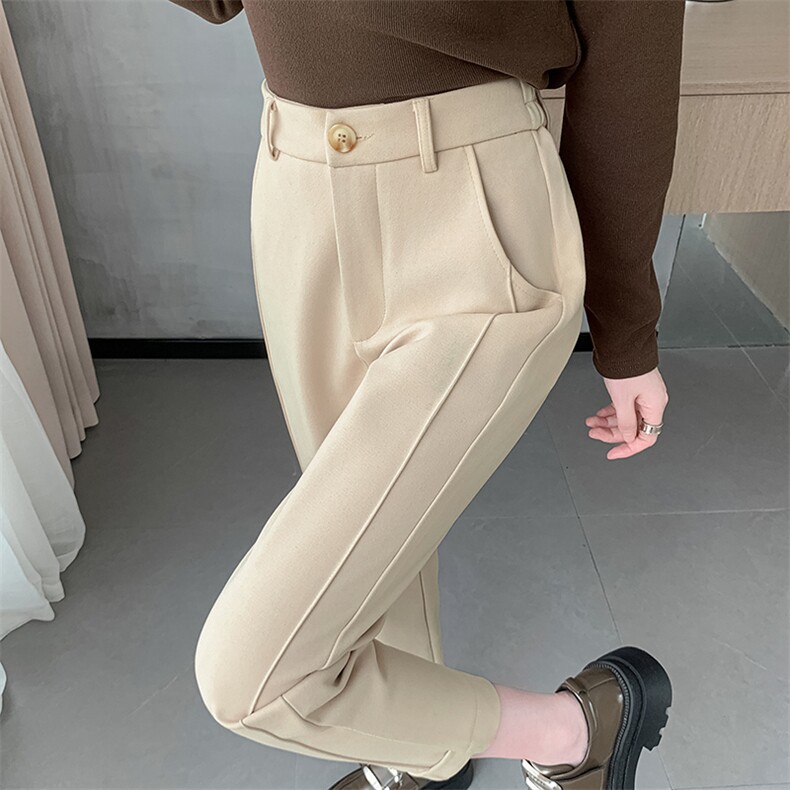 毛呢直筒哈伦裤女秋冬季高腰宽松显瘦小个子九分烟管休闲裤,女装休闲裤,云美莎专业女裤-全店现货