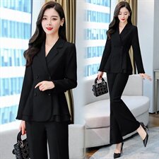 2024春季时尚百搭新款两件套通勤气质干练V领纯色简约大气女，女装套装/套裙，妙形