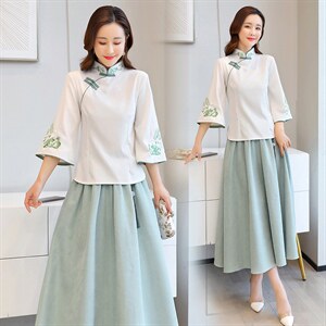 芷墨秋装新款风绣花两件套装裙民风套装裙，女装连衣裙，芷墨服饰