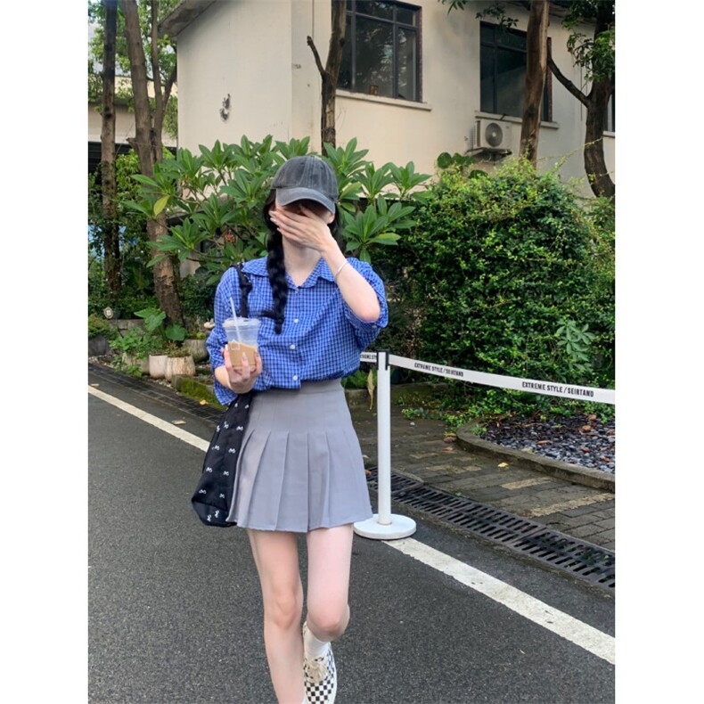 TC735-P45春秋宽松气质休闲百搭开衫港风chic显瘦格子衬衫女,男装衬衫,星座617A-2