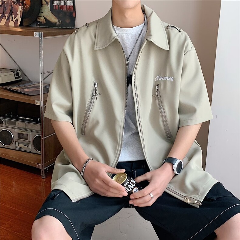 夏季新款衬衫潮流慵懒男方领衬衫HC04P45图片