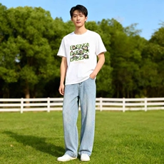 潮牌字母短袖T恤男夏季2026新款宽松大码痞帅美式情侣上衣服，男装T恤，星座1409-3