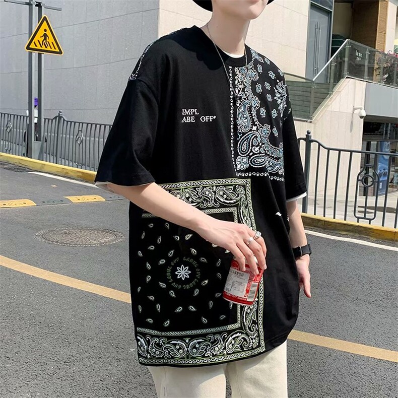 错位图腾休闲hiphop短袖T恤腰果花印花短袖男潮流五分袖T251-P25,男装T恤,星座512-2