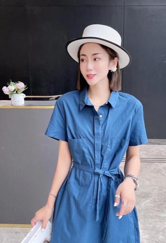 DG8101欧货夏季2021新款时尚大口袋工装风百搭连衣裙,女装连衣裙,L·H·X