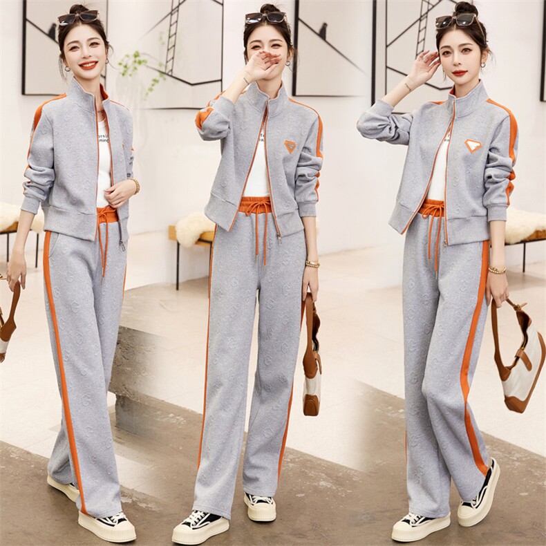 现货-休闲时尚套装女2023春季新款洋气减龄气质百搭阔腿裤两件套，女装运动套装，然然