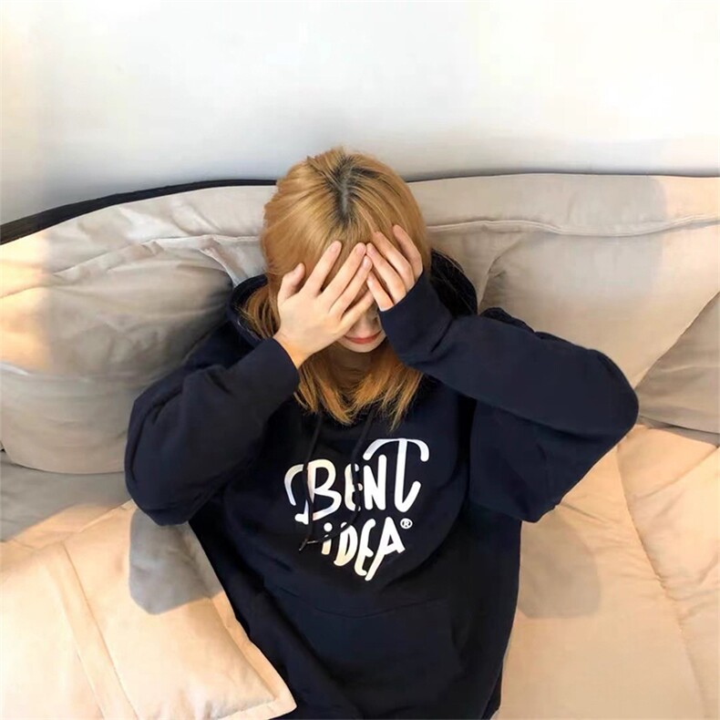 抖音得物 高品质印花连帽卫衣 秋冬装美式宽松连帽纯色卫衣ADL106图片