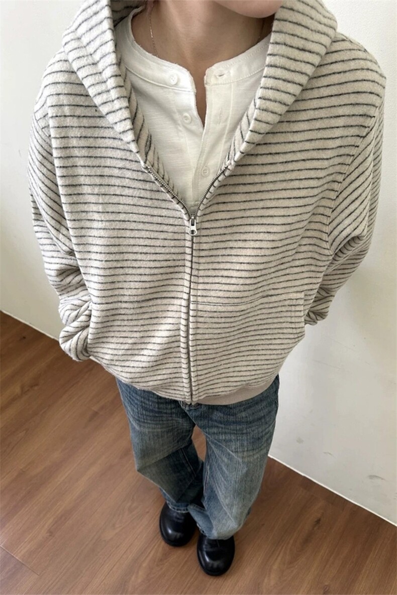 [网图]加绒开衫连帽卫衣撞色条纹双拉链外套5D1202-TP65118,女装短外套,电商A102