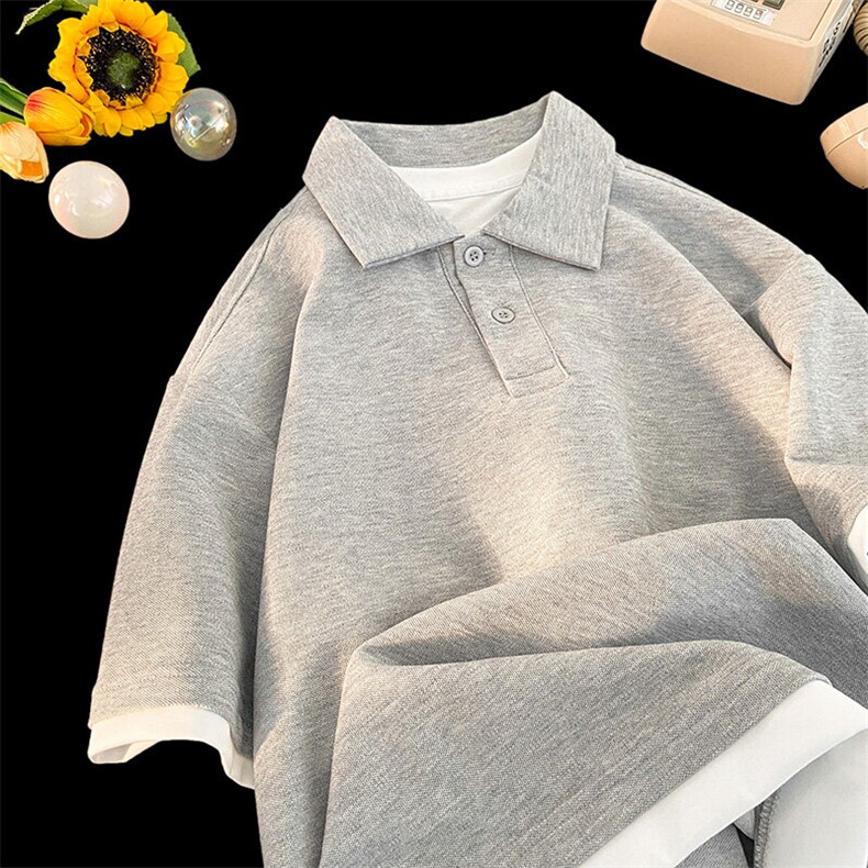 假两件短袖polo衫痞帅美式复古潮牌穿搭9029-P42，男装Polo衫，电商B380（原B361）