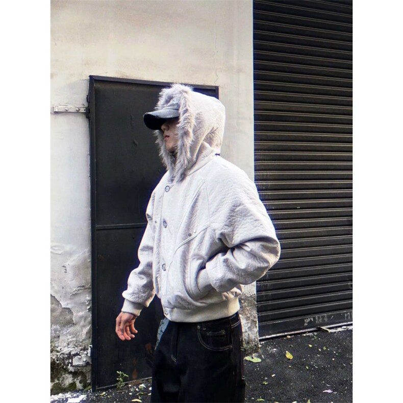 美式复古座山雕短款连帽毛领棉服女冬派克服棉衣外套,男装棉衣,星座506A
