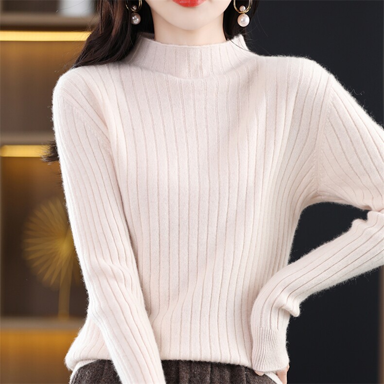 秋季新款舒适时尚百搭坑条半高领针织衫 修身显瘦长袖毛衣女图片