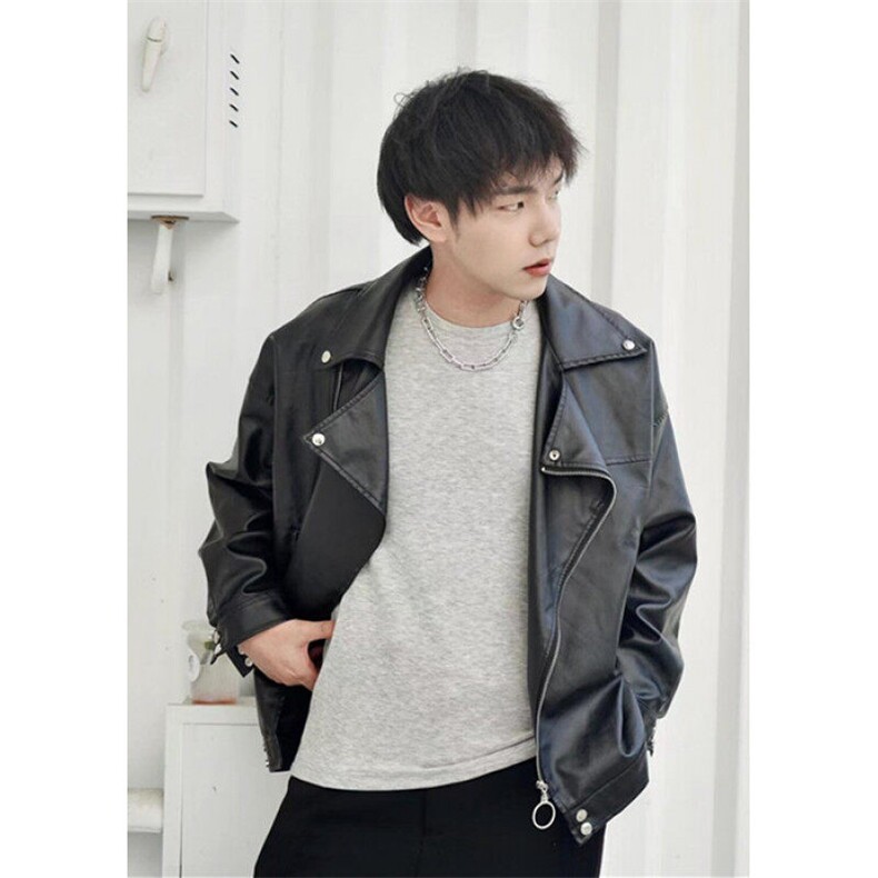 PU皮外套男士春秋季高级感痞帅机车夹克宽松休闲百搭皮衣PW26,男装夹克,星座1116A（原606A-3）