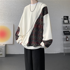 8XL-M民族风拼接卫衣大码胖子费尔岛上衣圆领复古外套WY5106/P55，男装民族服装，电商B238