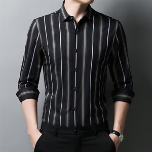 男士长袖衬衫2023春秋季竹纤维新款商务休闲中年免烫无痕衬衣图片
