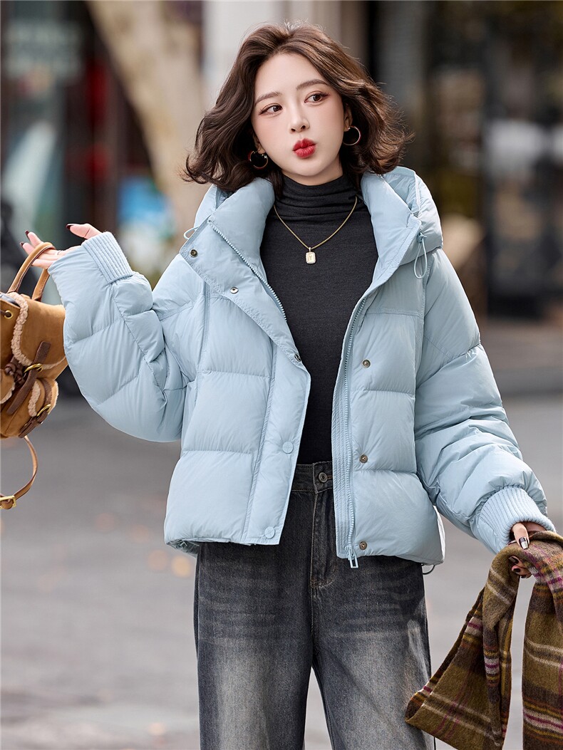 小个子90绒羽绒服短外套女2025冬季韩系休闲宽松显瘦白鸭绒面包服,女装羽绒服,辉之琳