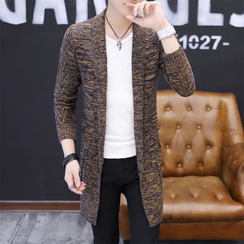 Y9309男士毛衣线衣针织开衫男潮修身中长款披风针织外套男图片