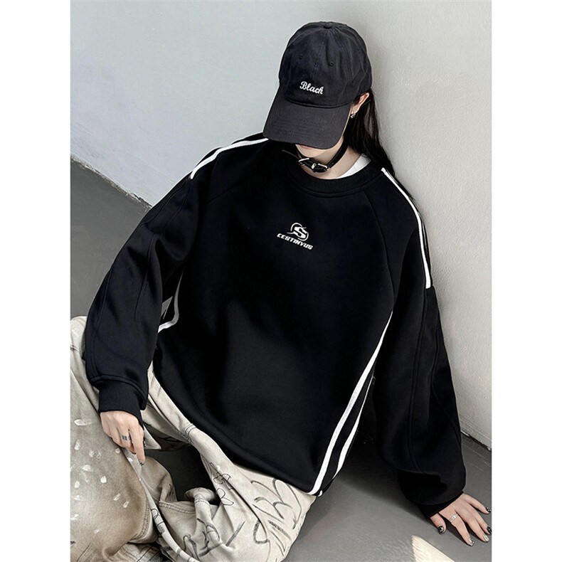 秋装新品美式三条杆织带重磅情侣卫衣外套上衣男女G1090P48,女装短外套,电商A339