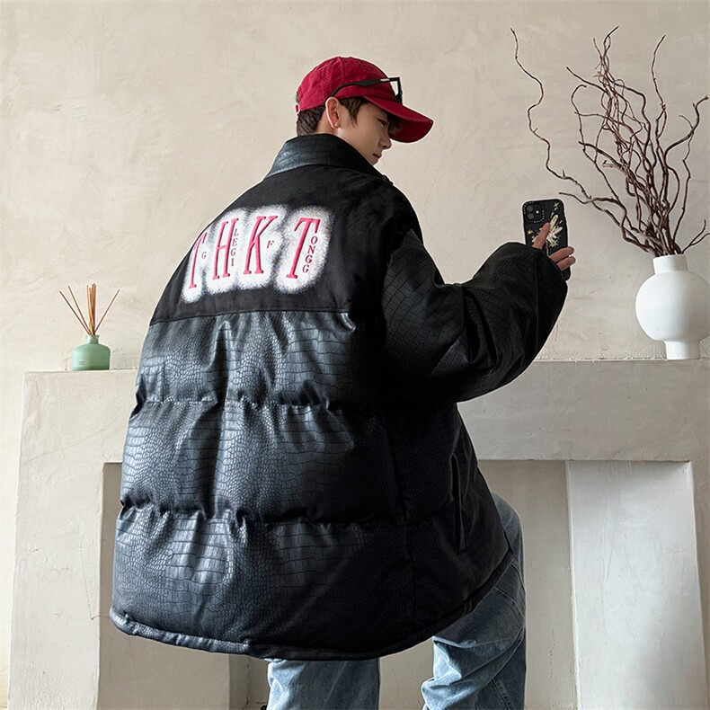 2025PU皮棉衣棉服字母印花鳄鱼纹拼接面包服棉袄皮衣外套1612-P85,男装棉衣,星座207