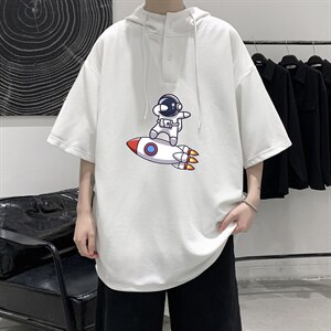 LD54158-P45 连帽短袖t恤男大码胖子带帽五分袖中袖 大皂风图片
