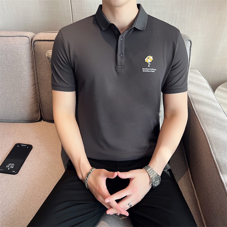 2024夏季新款 英伦风高品质修身刺绣POLO衫冰丝短袖T恤男D230-p48图片