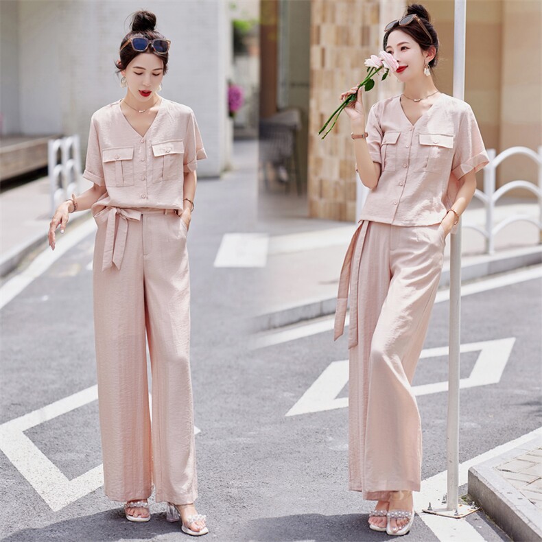 时尚套装女2025夏装韩版洋气显瘦阔腿裤休闲显瘦气质两件套潮,女装套装/套裙,凯瑟曼
