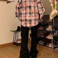 美式潮牌做旧刺绣扎染格子衬衫男秋季高级感长袖衬衣情侣防晒外套，男装衬衫，星座506A