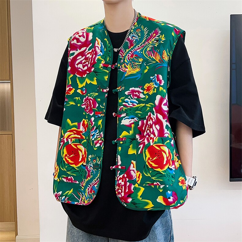 M2单层盘口东北大花马甲大码男女团队服个性婚礼喜庆风汉服潮,男装背心/马甲,星座115A(原星座507）