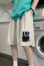 港风夏季新款宽松桃皮绒印花纯色运动裤男女短裤K6106P25控38，男装牛仔裤，电商A268A