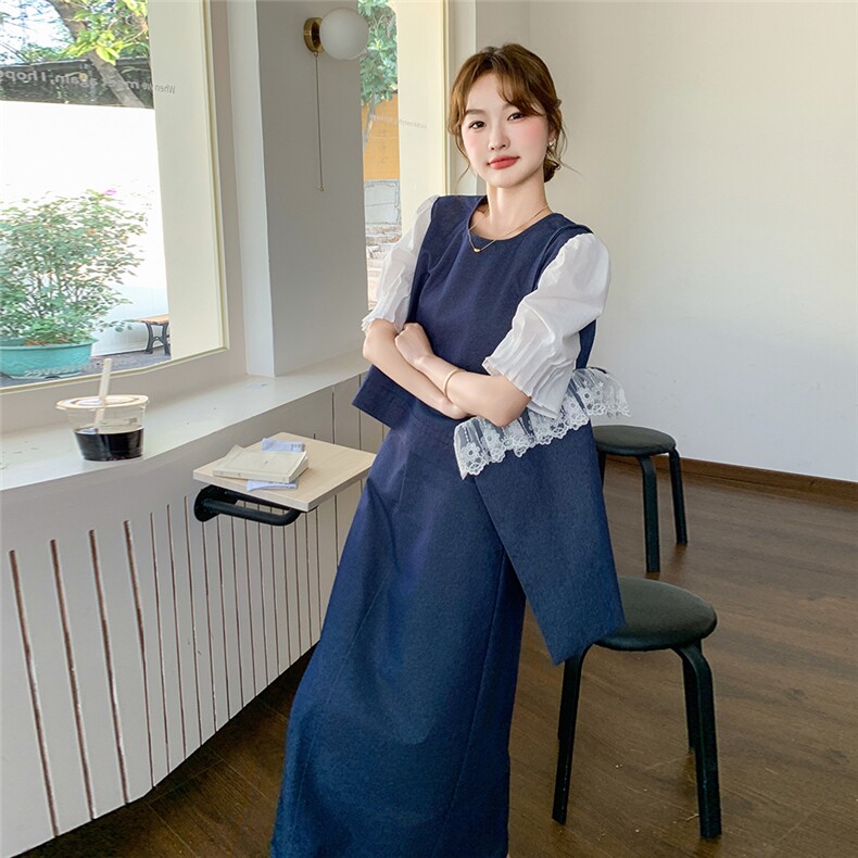 高级感撞色上衣半身裙套装女2025夏季新款韩版宽松显瘦气质两件套图片