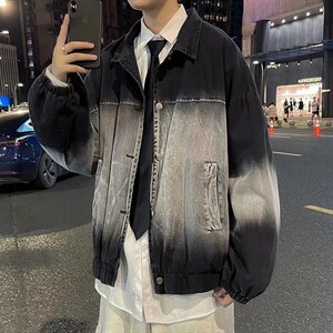 新款复古渐变外穿牛仔夹克男秋季宽松休闲扎染牛仔外套J8825-p65图片