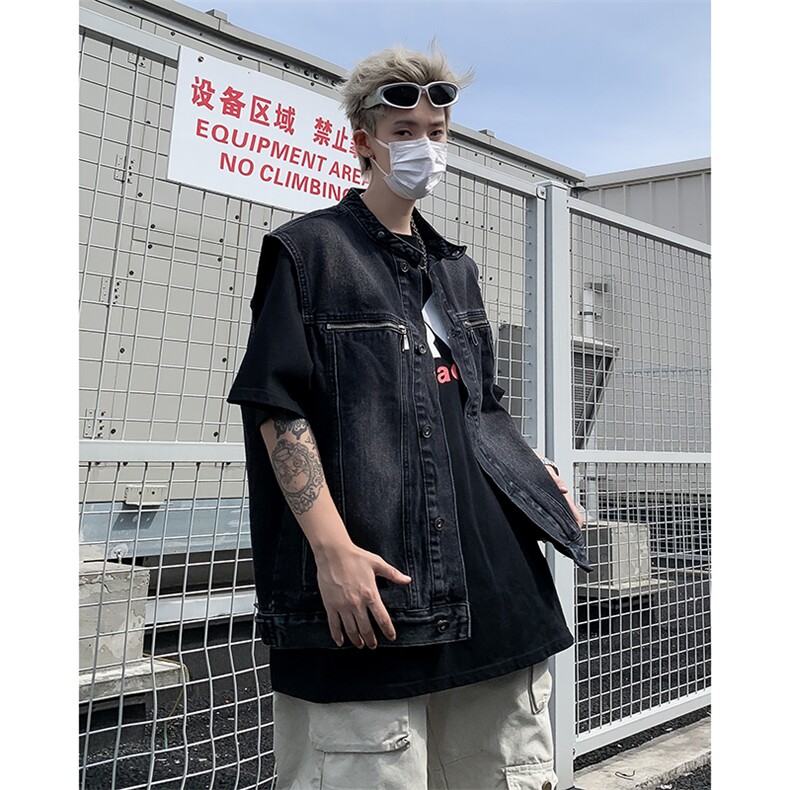 高街牛仔马甲男士韩版潮流拉链口袋帅气2024秋冬ins外套W5927-P60,男装背心/马甲,星座412-2