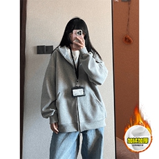 480G重磅加绒硬挺boxy男女秋冬美式高街结构双拉链开衫卫衣厚外套，女装短外套，电商A486
