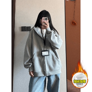 480G重磅加绒硬挺boxy男女秋冬美式高街结构双拉链开衫卫衣厚外套图片