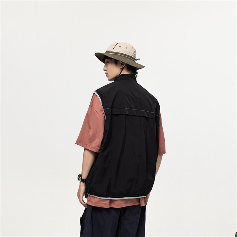 南夏乔装2025夏季新款撞色设计立领无袖上衣潮流户外宽松休闲马甲,男装背心/马甲,电商S006（B521）