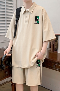 夏款潮时尚翻领半袖套装学生刺绣印花Polo衫男女 6631-P70控价98图片
