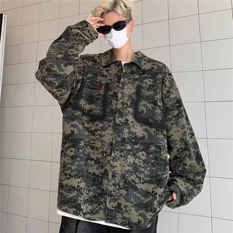 日系古着感暗纹花衬衫男女款夏威夷宽松高级感衬衣服C4554/P48,男装衬衫,星座506