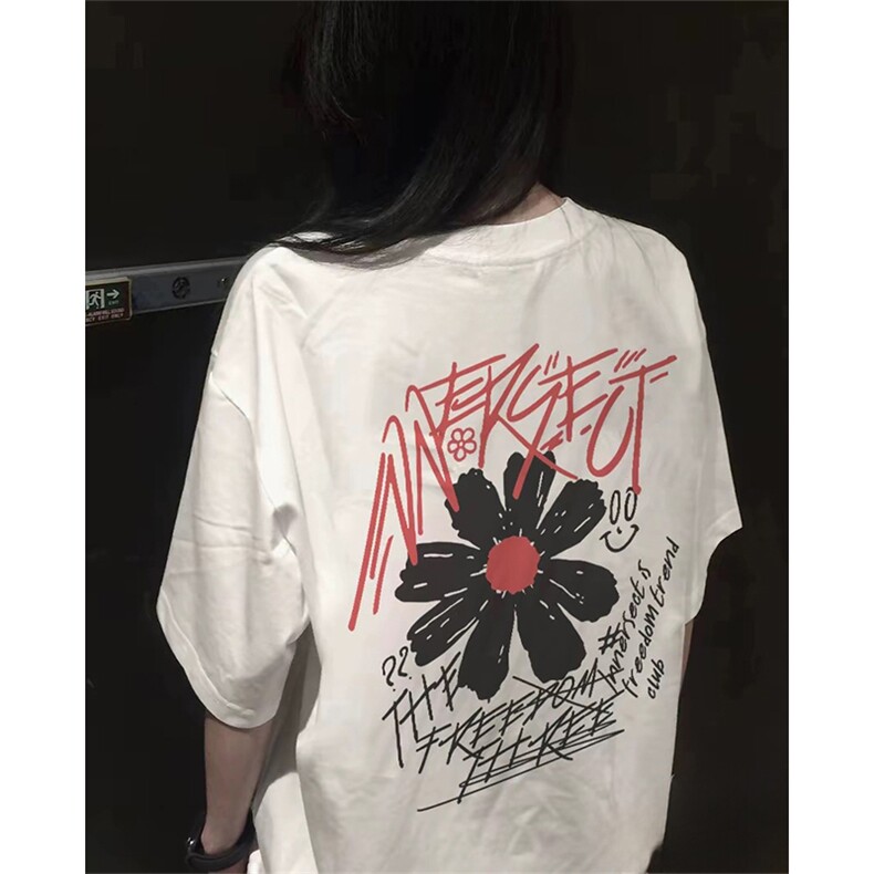 抖音得物210克现货宽松纯棉美式潮牌印花落肩袖纯棉T恤AT21108,男装T恤,电商A443